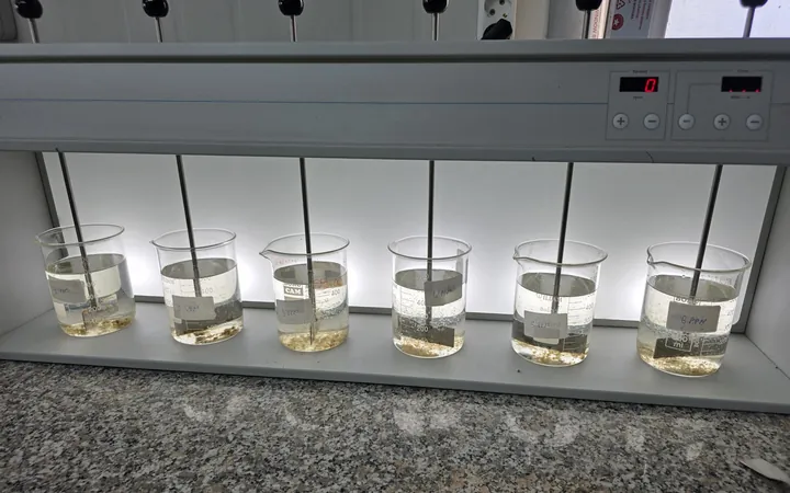 Dere suyu numuneleriyle jar testi: farklı dozlarda beherlerin dibine çöken askıda katı madde