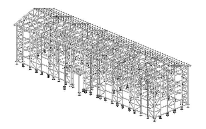 İki katlı çelik idari binanın 3B taşıyıcı sistem modeli